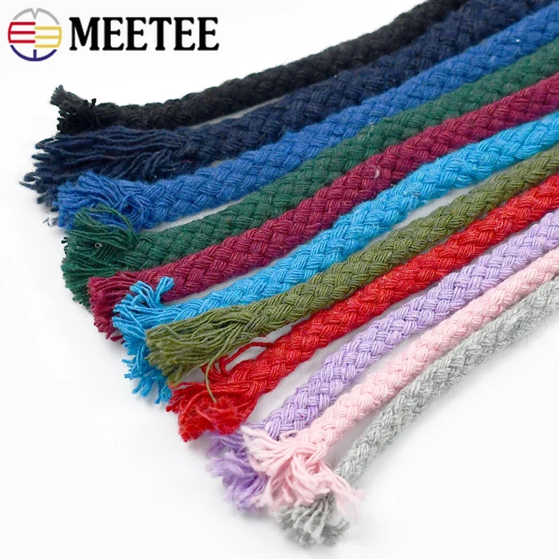 Cordón de algodón de 10M y 5/7mm para coser cuerda trenzada, correa para bolsa, cordones tejidos, cuerdas decorativas textiles para el hogar, accesorios artesanales
