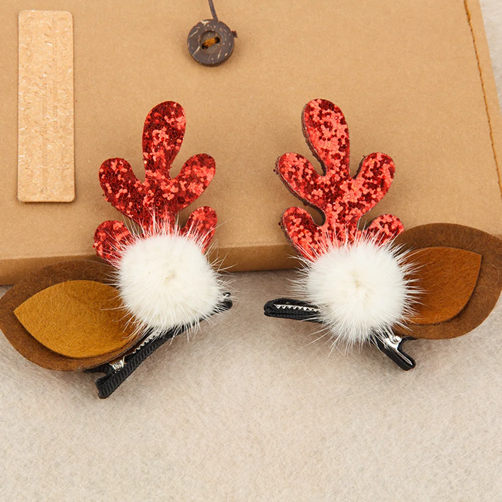 

2Pairs Reindeer Antler Hair Clip Christmas Xmas Party Barrette Durable Headdress for Xmas Hair Clip Woman Headdress