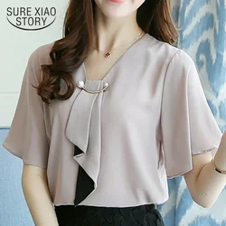 New Spring Fashion Chiffon Women Shirt Blouse Short Sleeve Women's Loose Clothing Loose Bow Neck Women's Tops Blusas D560 50