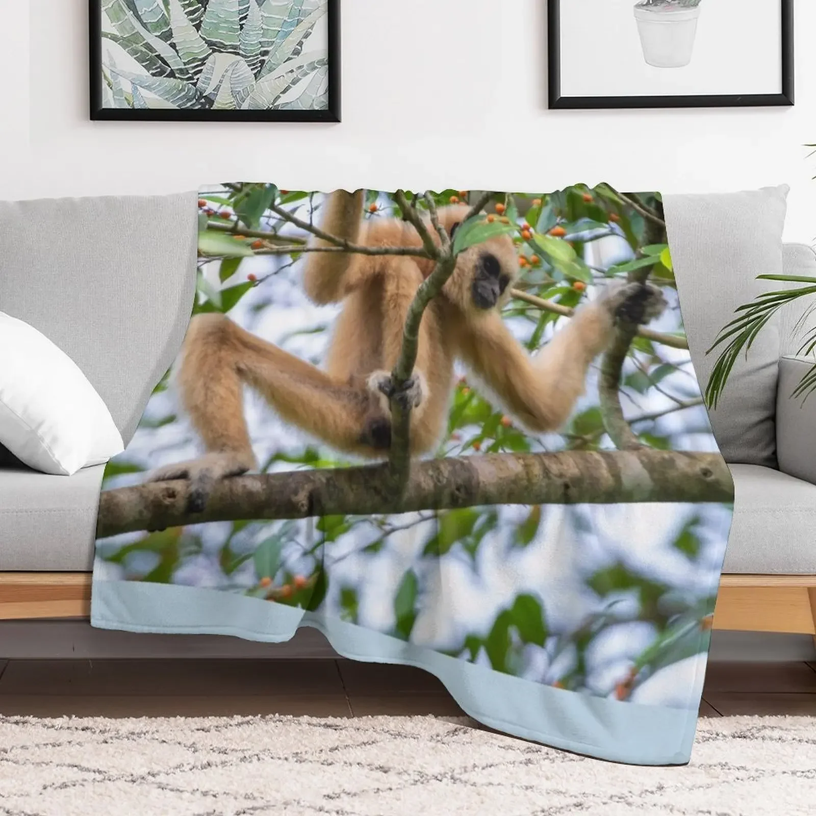 White-handed gibbon on Fig Tree Throw Blanket Travel decorative halloween Bed Fashionable Blankets