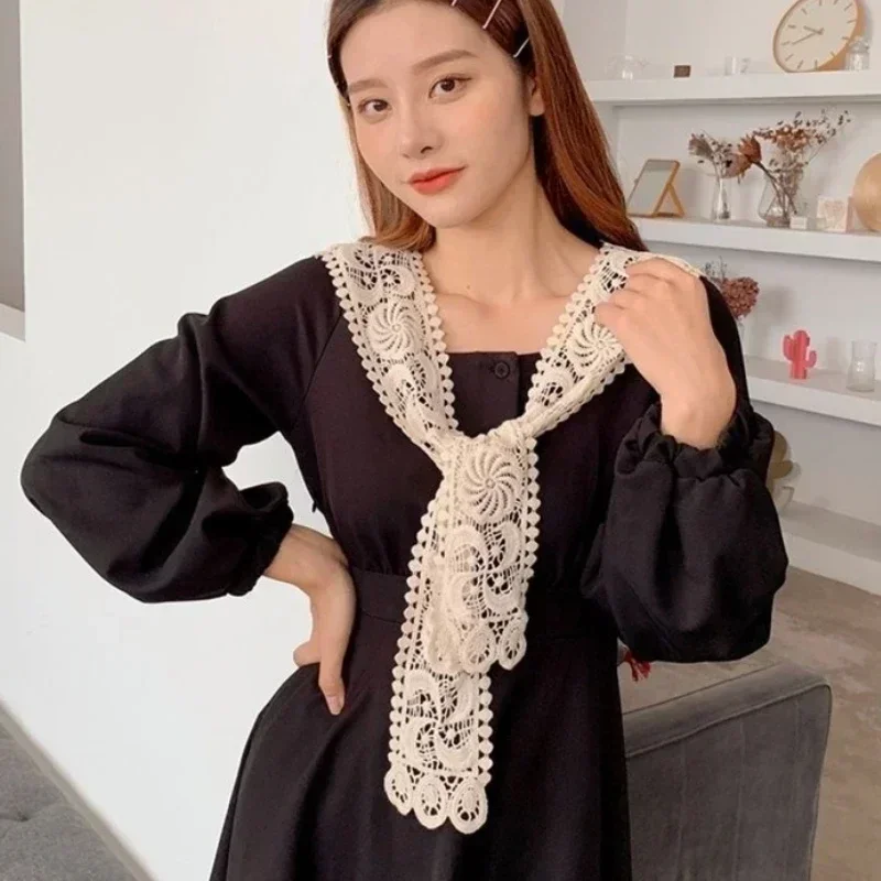 Removable Lace Doll Fake Collar Women Tie Ladies White Shawl Wrap Detachable Embroidered Lapel False Collar Clothes Accessory