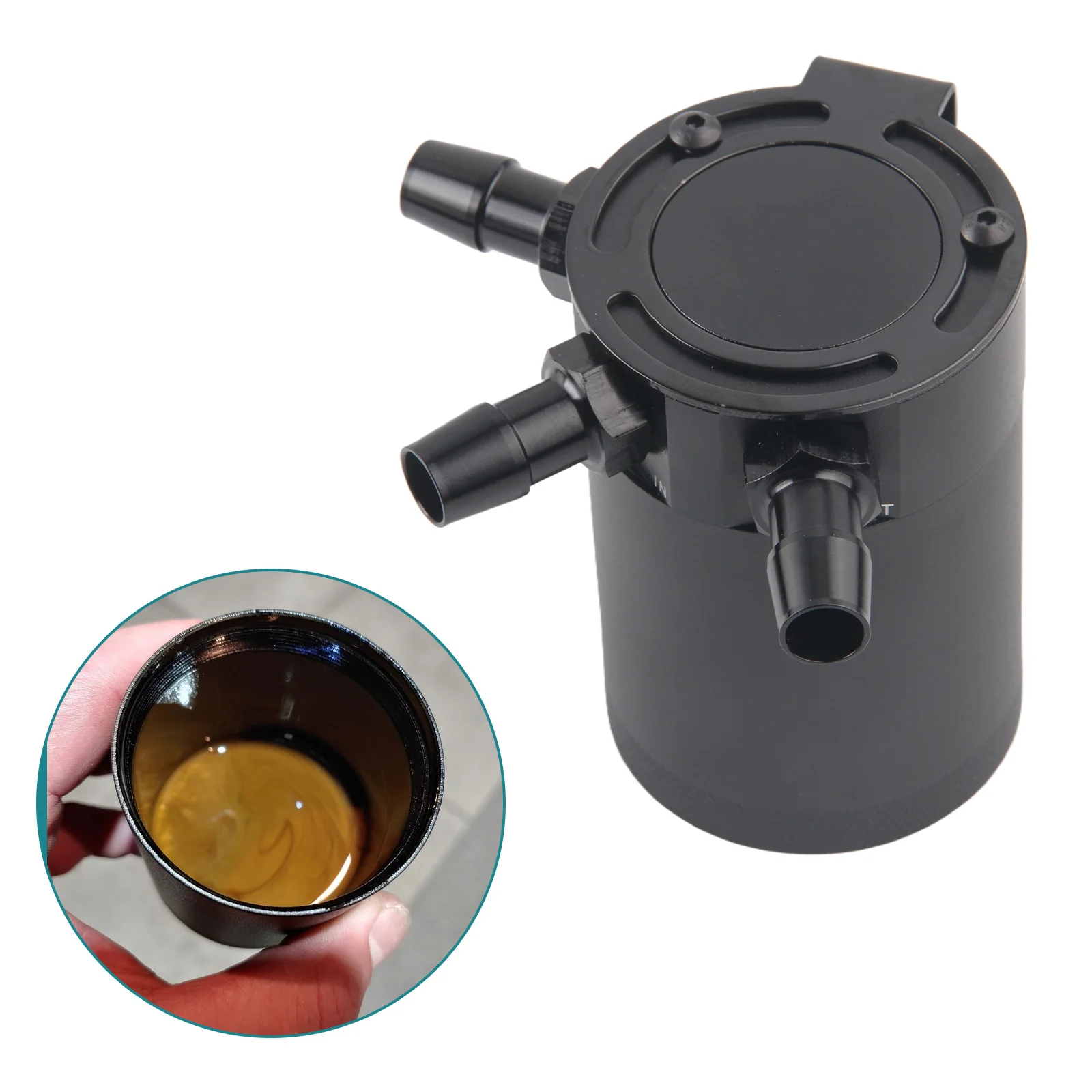 Universal 3-Port Reservoir Aluminum Baffled Car Oil Catch Can Tank