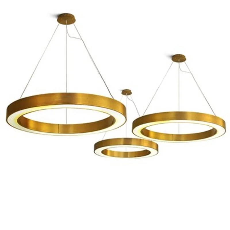 Post Modern LED Pendant Lights Round Circular Gold Ring Hanging Lamp Dining Room Living Room Lustre Stainless Steel Pendant Lamp