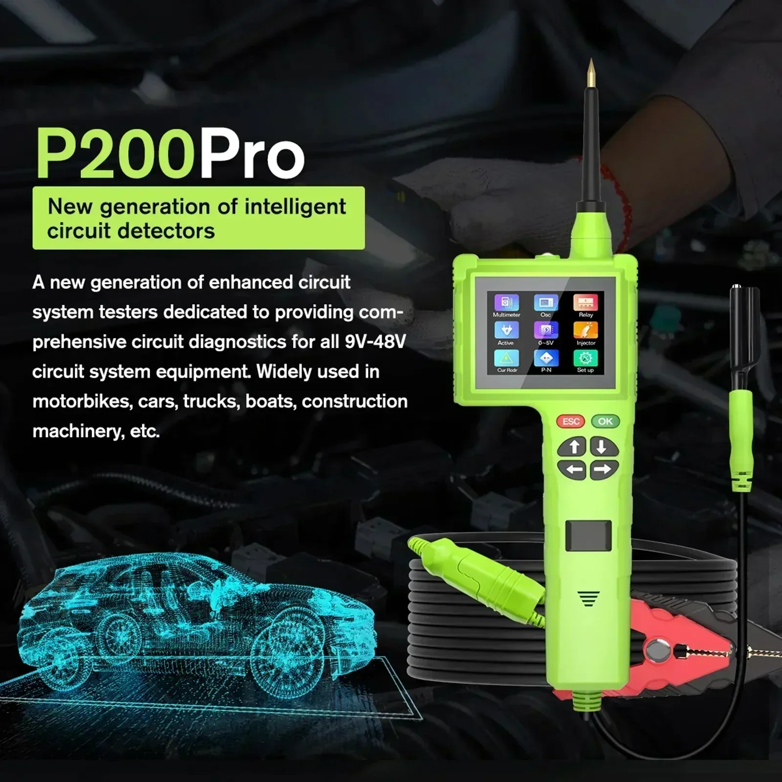 TopDiag P200 Pro Automotive Circuit Tester 12V 24V Power Circuit Probe Kit Car Voltage Resistance Relay Tester Diagnostic Tool +