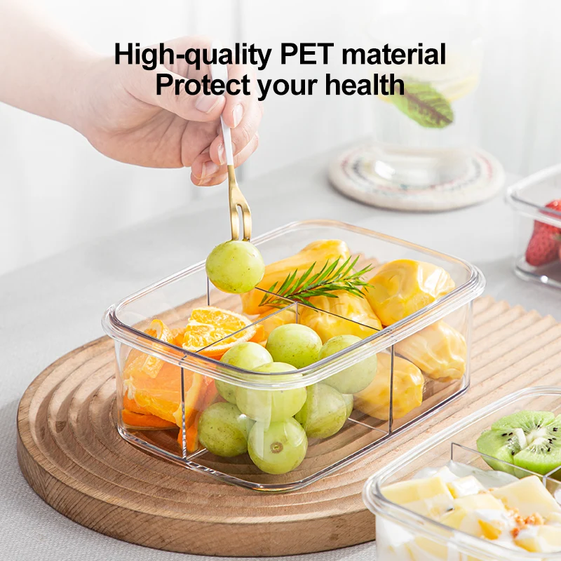 Salad Lunch Box Portable Visibility Sealed Food Storage Contaniner School Office Three Compartment Transparent Picnic Bento BOX