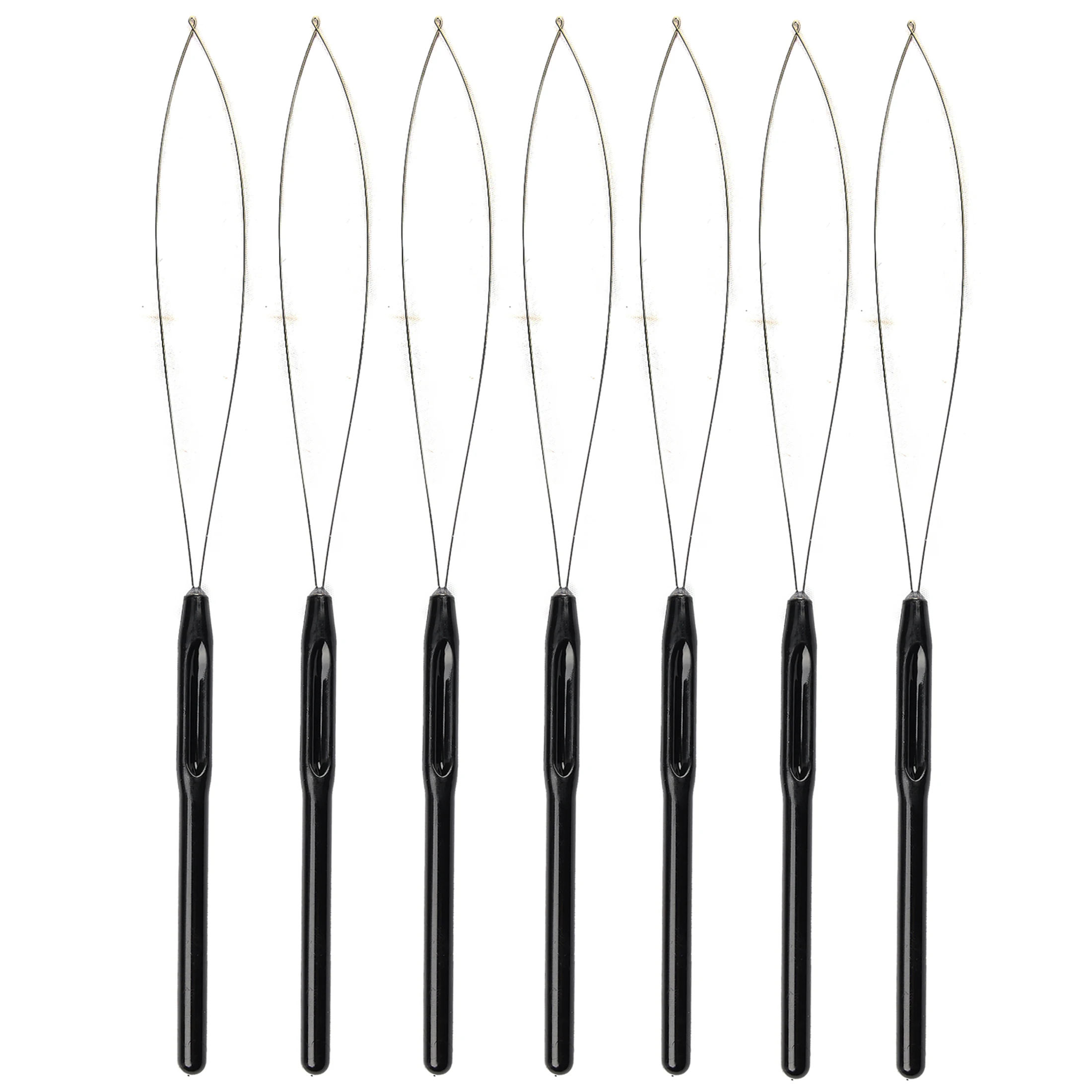 7 Pieces of Hair Extension Ring Needle Threader Hook Tool and Beading Equipment Tool Black Ring Threader Suitable for Hair or Feather Hair Extensions