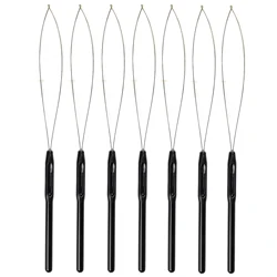 7 Pieces of Hair Extension Ring Needle Threader Hook Tool and Beading Equipment Tool Black Ring Threader Suitable for Hair or Feather Hair Extensions