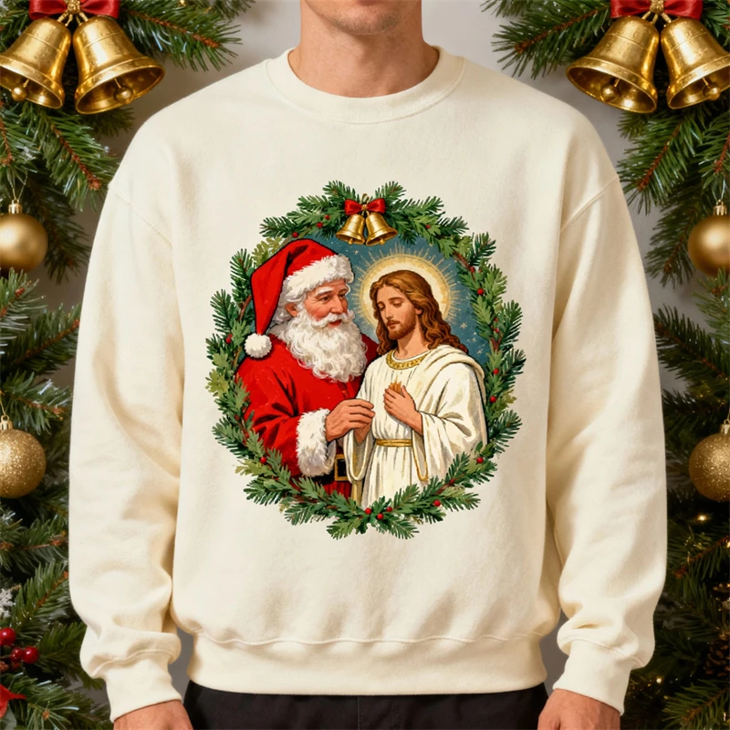 موضة سانتا يسوع الجرافيك سترة عيد الميلاد القبيحة العصرية الشارع الشهير ثلاثية الأبعاد مطبوعة عيد الميلاد بلوزات فضفاضة تنفس رجالي البلوفرات #4