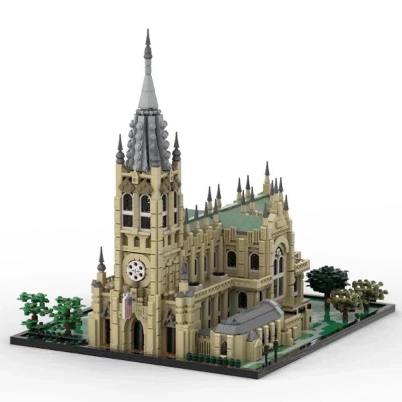 Modelo de vista de rua moc tijolo de construção a bela igreja de nova york tecnologia modular presente feriado montar crianças brinquedo terno