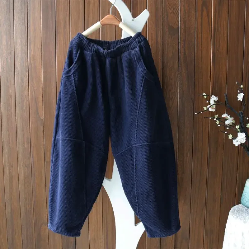 

Spring and Autumn Fashion Simplicity Art Retro High Waist Pocket Loose Oversized Slimming Casual Radish Pants for Women E5131