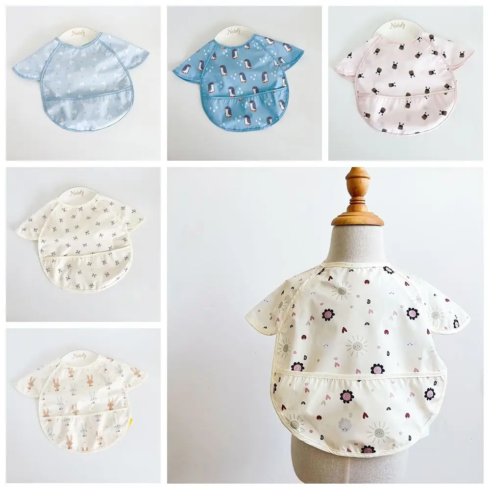 

Animal Pattern Baby Feeding Bib Anti-dirty Waterproof Baby Drooling Bibs Short Sleeve Comfortable Saliva Towel Burp Apron