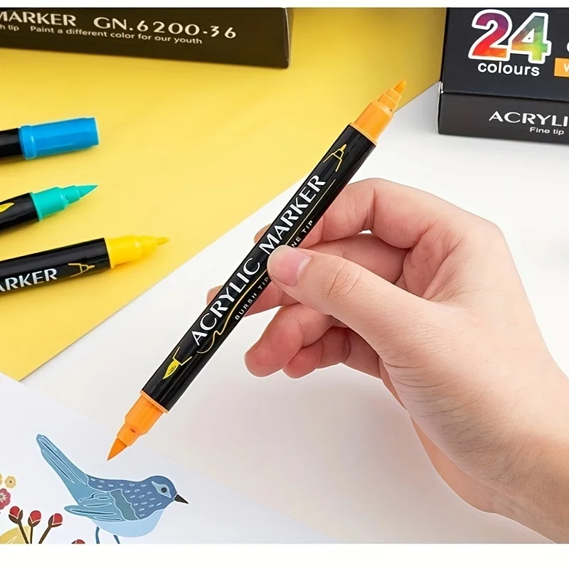 12-84 Colors Double Head Acrylic Paint Markers Extra Fine Tip and Brush Markers for Rock Wood Slices Ceramic Art Supplies