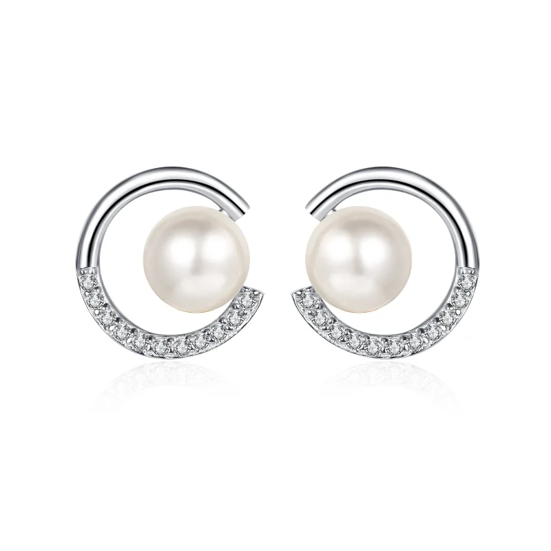 

S925 Sterling Silver Earrings with No Defects Freshwater 7mm Pearl Moissanite Earrings for Women