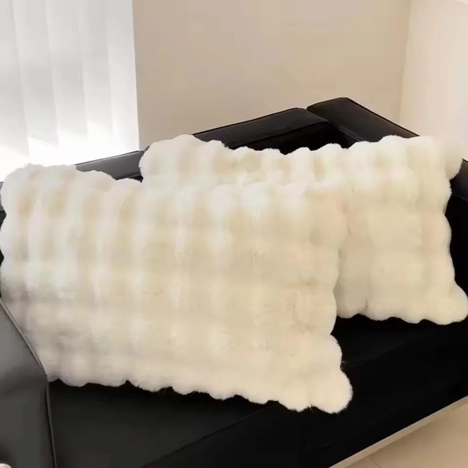 2pcs Practical Fluffy Plush Fur Pillowcase Warm Rectangular Sleep Pillowcase Thickened Stain-resistant Pillow Cover Dormitory