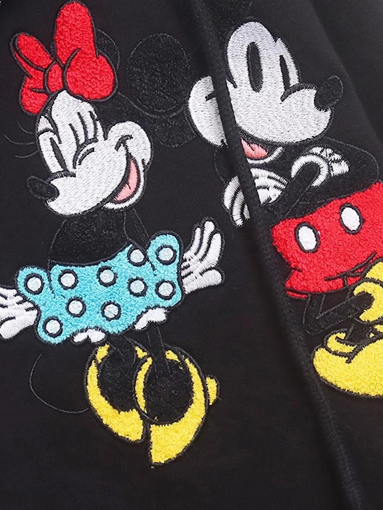 Disney Castle Sweatshirt Minnie Mickey Mouse Print Embroidery Appliques Unisex Couple Women Zip Pocket Hooded Fleece Jumper Tops