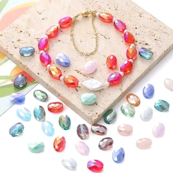 10Pcs/Lot 8x11mm Faceted Glass Beads Oval Shaped Transparent/Solid Color Crystal Bead Pendant For Jewelry Making Diy Accessories