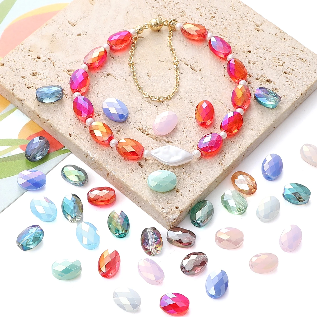 10 sztuk/partia 8x11mm fasetowane koraliki szklane owalny kształt przezroczysty/jednolity kolor kryształowy wisiorek z koralików do tworzenia biżuterii Diy akcesoria
