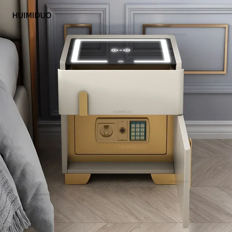 #Modern White USB Wireless Charging Security Smart Bedside Tables Wooden Home Furniture Modern Luxury Light Emitting