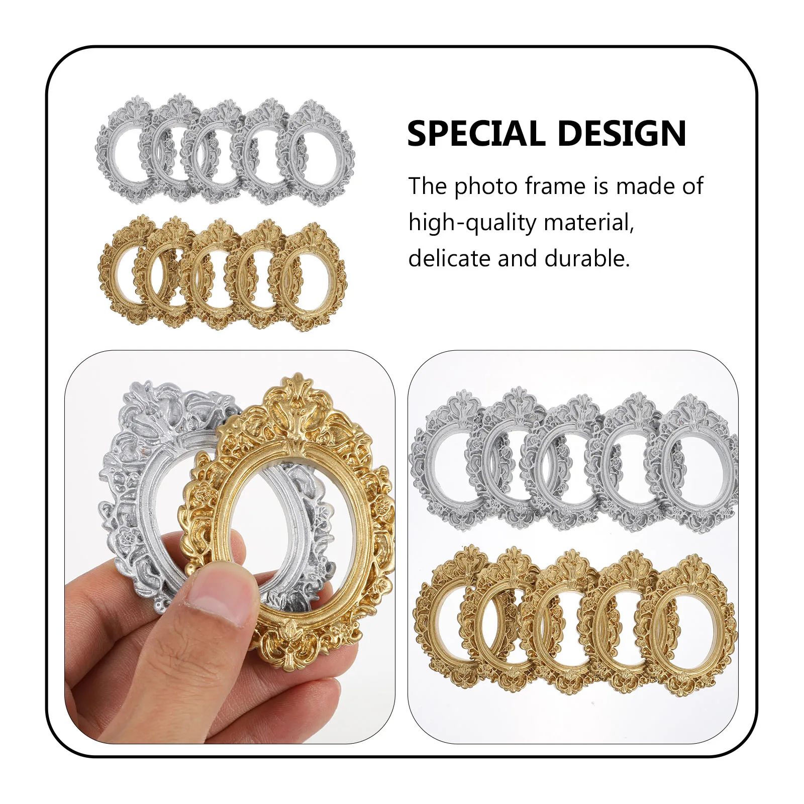 

10pcs Mini Resin Photo Frames Vintage Style Oval Picture Frames Bulk Decor Accessories Home Decor DIY Supplies