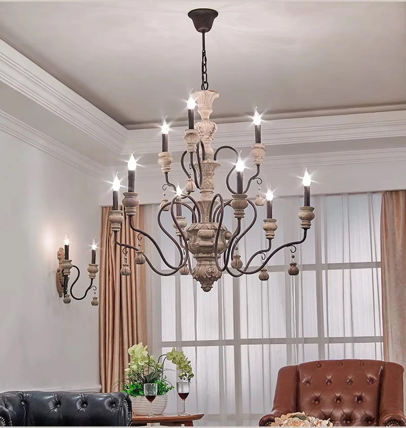 

Village Restaurant Wrought Iron Country Chandelier Retro Creativity Loving Room Lighting Fixtures Loft tree Branch Pendant Lamp