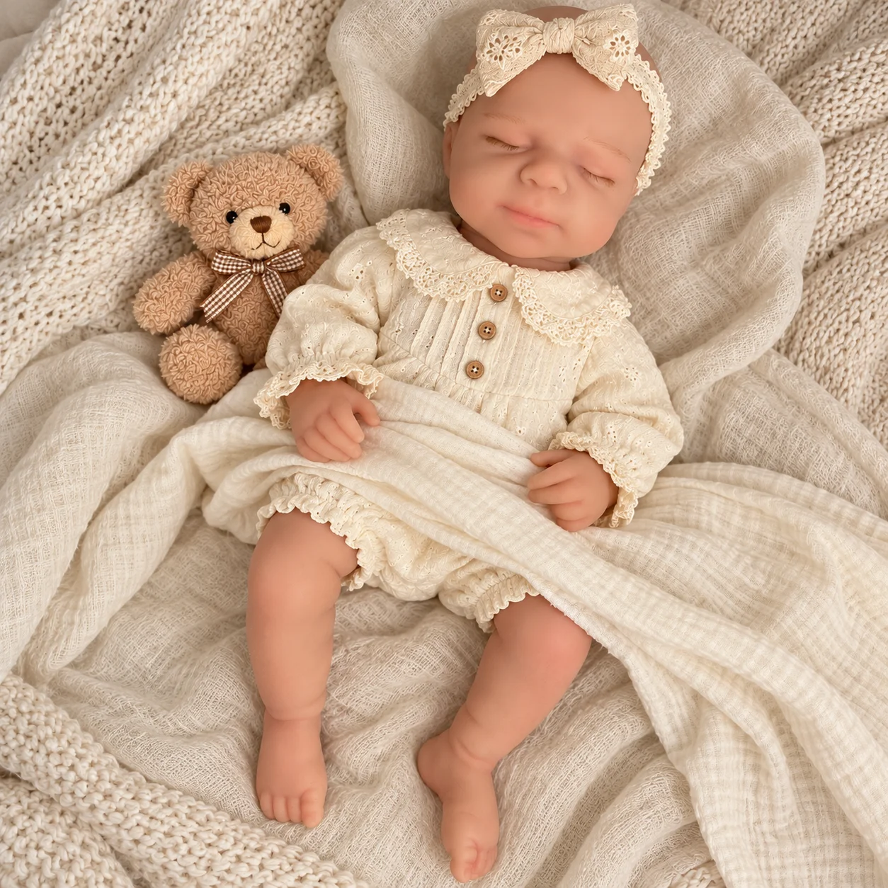 20 Inch Full Body Silicone Baby Girl Doll Soft Reborn Art Doll Hand-Painted Details Hobbyists Doll Collectors Collection Display