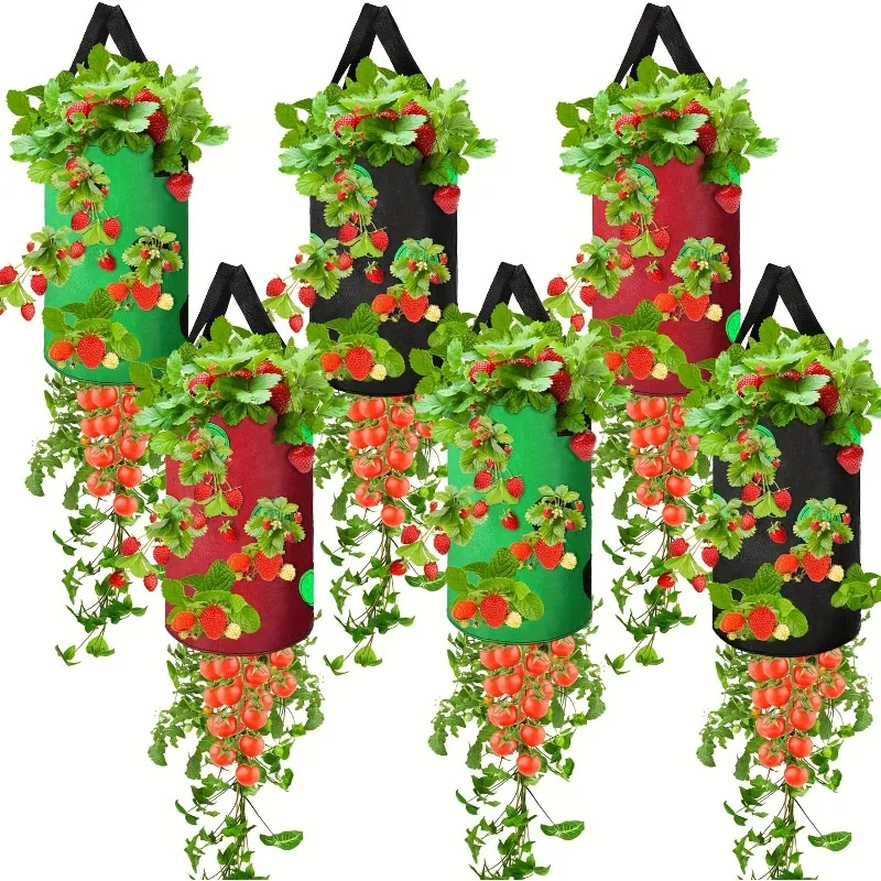 

3/6pcs Hanging Strawberry Planter Bag Non Woven Fabric Vertical Garden Grow Bag for Wall Fence