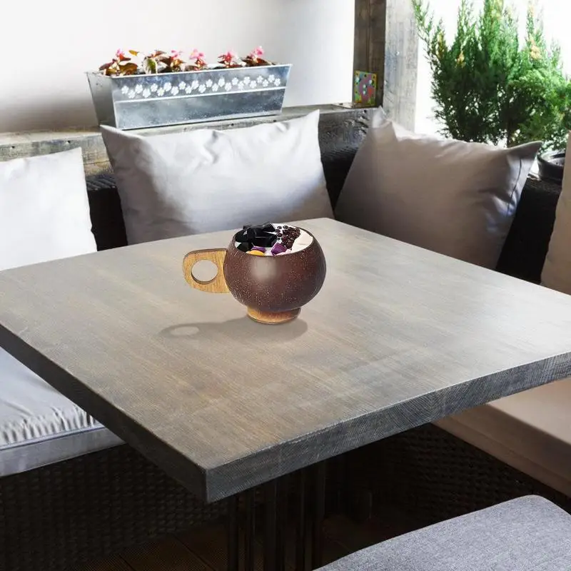 أوعية قشرة جوز كوكو ، أوعية يدوية الصنع طبيعية متعددة الأغراض ، أوعية سلطة ريفية محمولة ، أكواب ماء بنية للآيس كريم