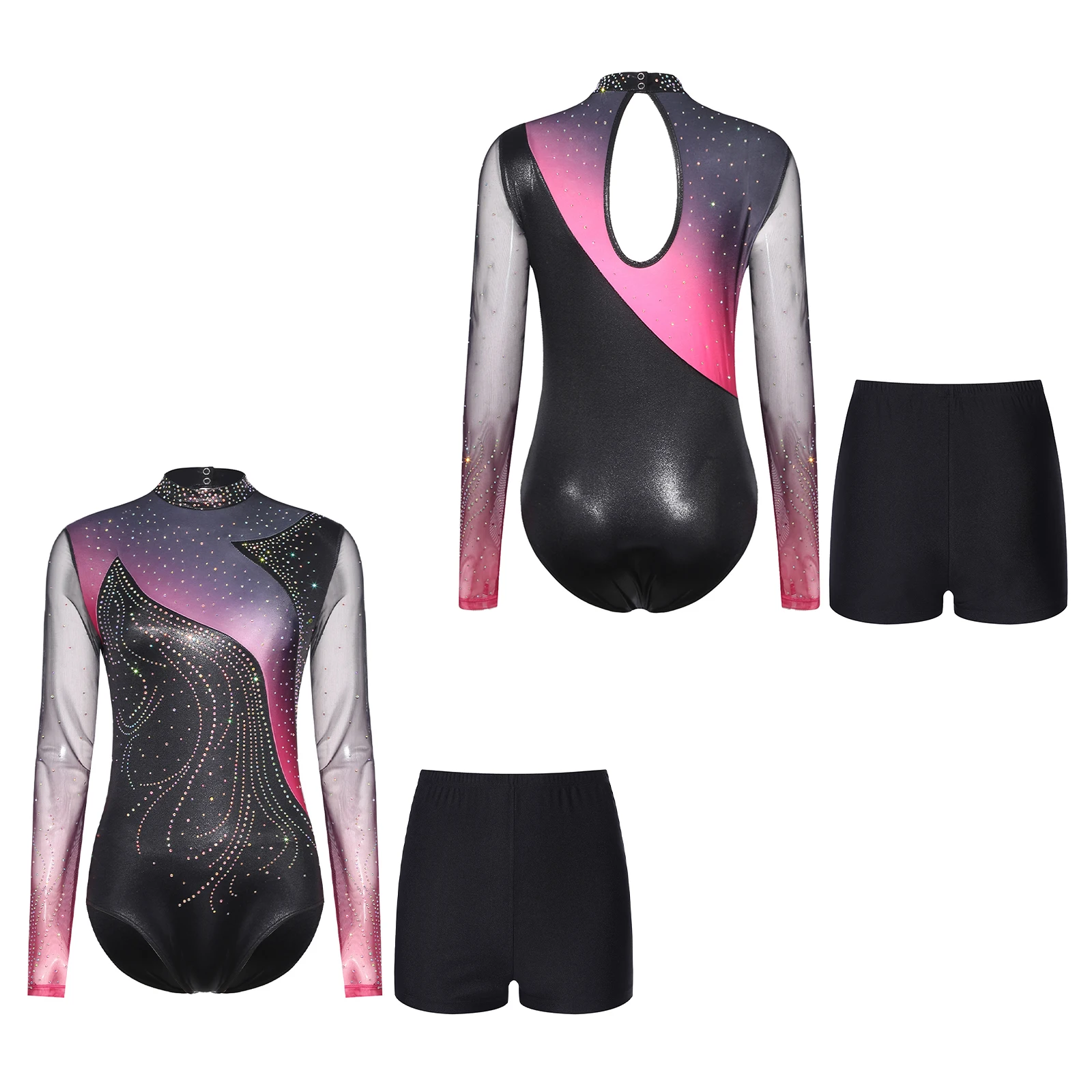 

Women Rhythmic Gymnastics Leotard Outfit Long Sleeve Rhinestones Ballet Unitards Jersey Figure Skating Competition Dance Costume