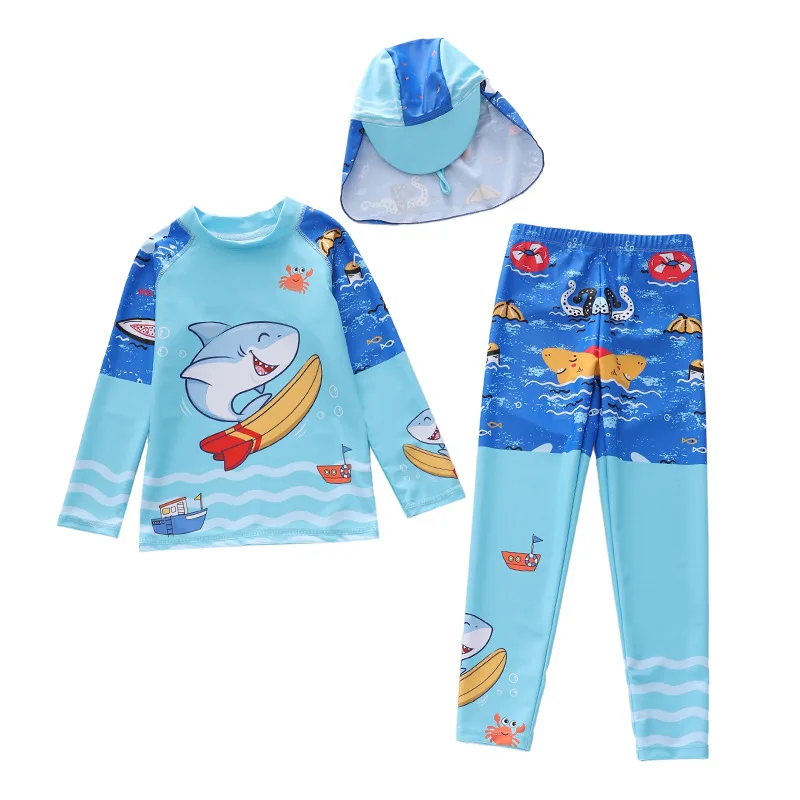 HappyFlute 3 pezzi Set ragazzo medio e grande bambini manica lunga protezione solare Surf Beach Hot Spring costume da bagno