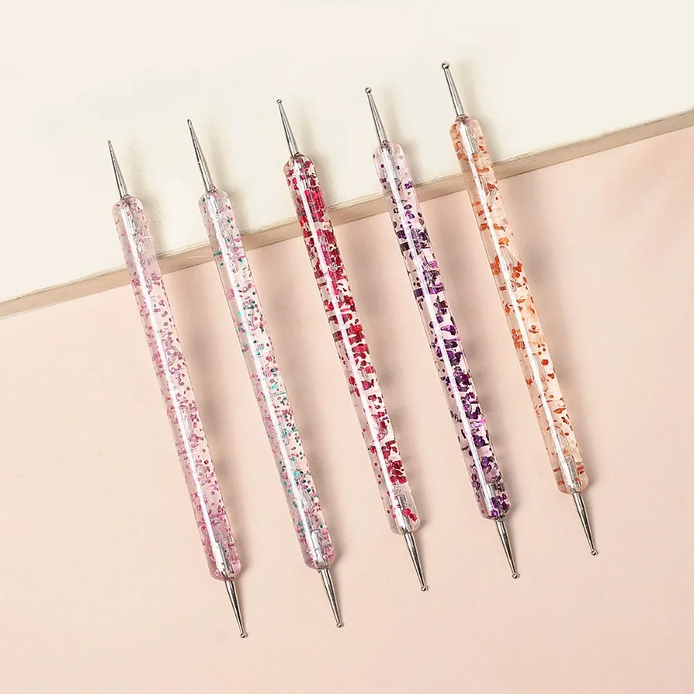 5 teile/satz Dual-Ended Nail art Punktierung Stift Mit Strass Griff 3D UV Gel Liner Blume Muster Zeichnung Malerei Pinsel werkzeug Kits