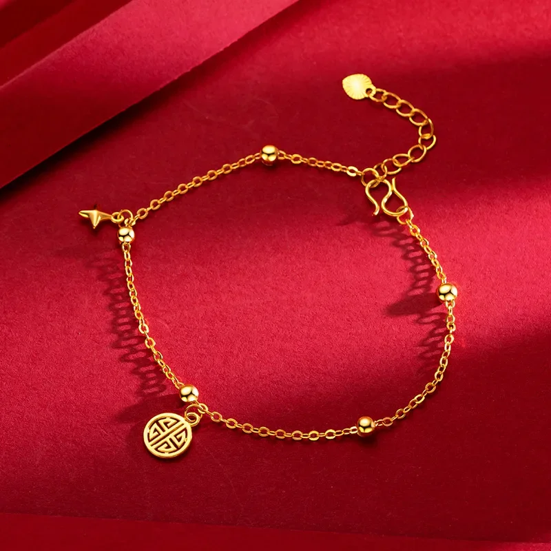 9999 Real Gold 24K Women's O-word Fine Bracelet Fashion Retro Sui Sui Ankang Bracelet Jewelry