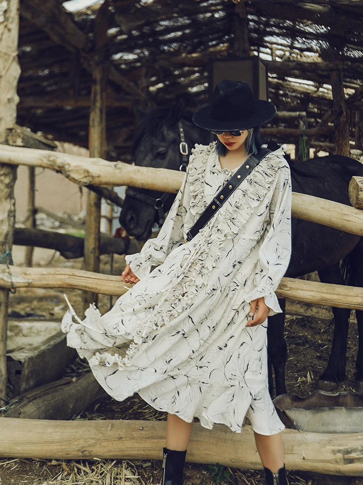 

Original Lazy Hong Kong Sle Long Sve Dr Women's Spring Autumn Long irt Dr Comfortable Loose Waist Polyester Fibe...