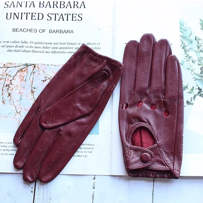 

Men's Fashion Genuine Leather Breathable Hole Summer Sports Riding Moto Non-slip Gloves Sheepskin Touch Screen Driving Glove