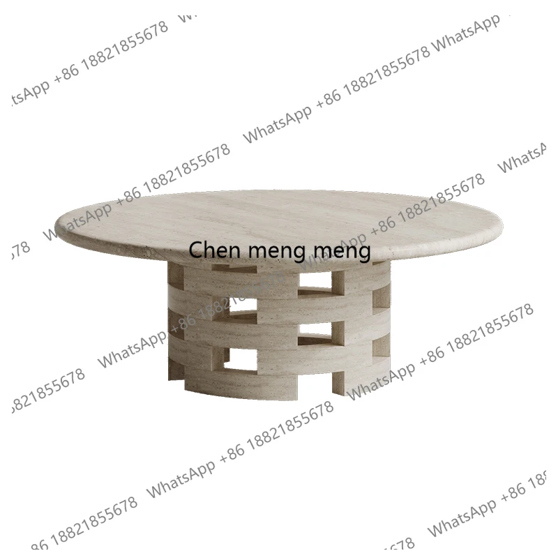 Natural travertine coffee table living room household round small tea table retro luxury stone creative low table