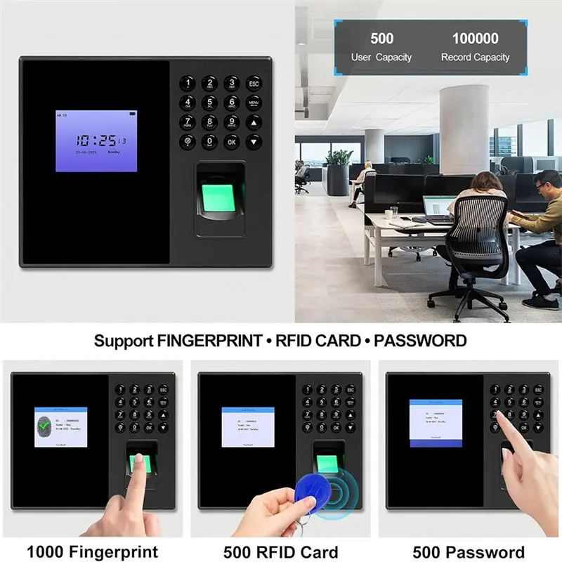 2026 New-Biometric Time Clocks Fingerprint/Card/Password Attendance System For Employees For Business Time Punch Machine US Plug