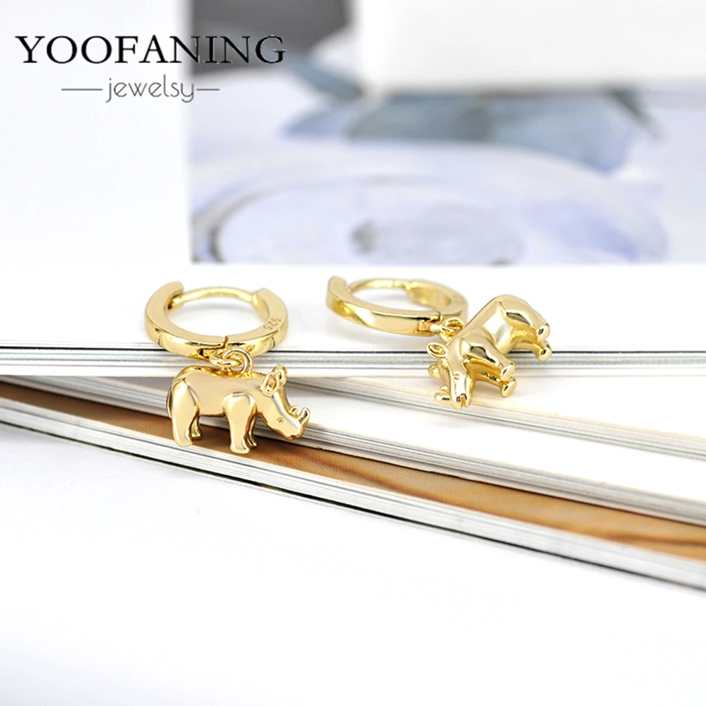 925 Sterling Silver Ear Needle High-end Gold Hoop Earrings Niche Three-dimensional Rhinoceros Design Women's Earrings Jewelry