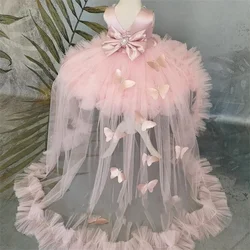 Customized Butterfly Flower Girl Dress Puffy Ruffles Child Baby Girl Wedding Bridesmaid Birthday Party First Communion Ball Gown