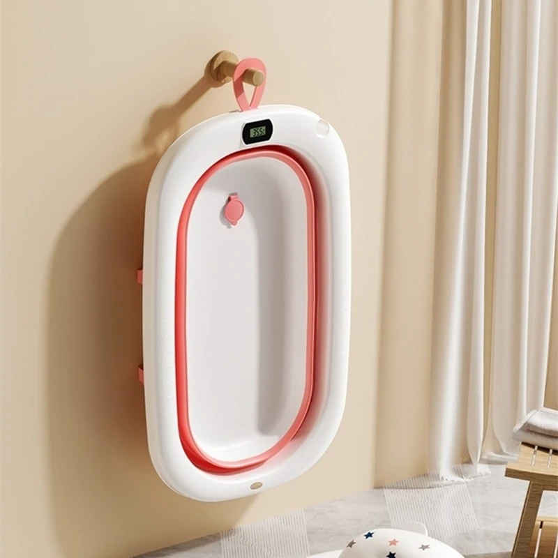 Foldable Baby Bath with Water Drain Plug and Temperature Display for Baby Washing Shower Multifunctional Portable Bathtub