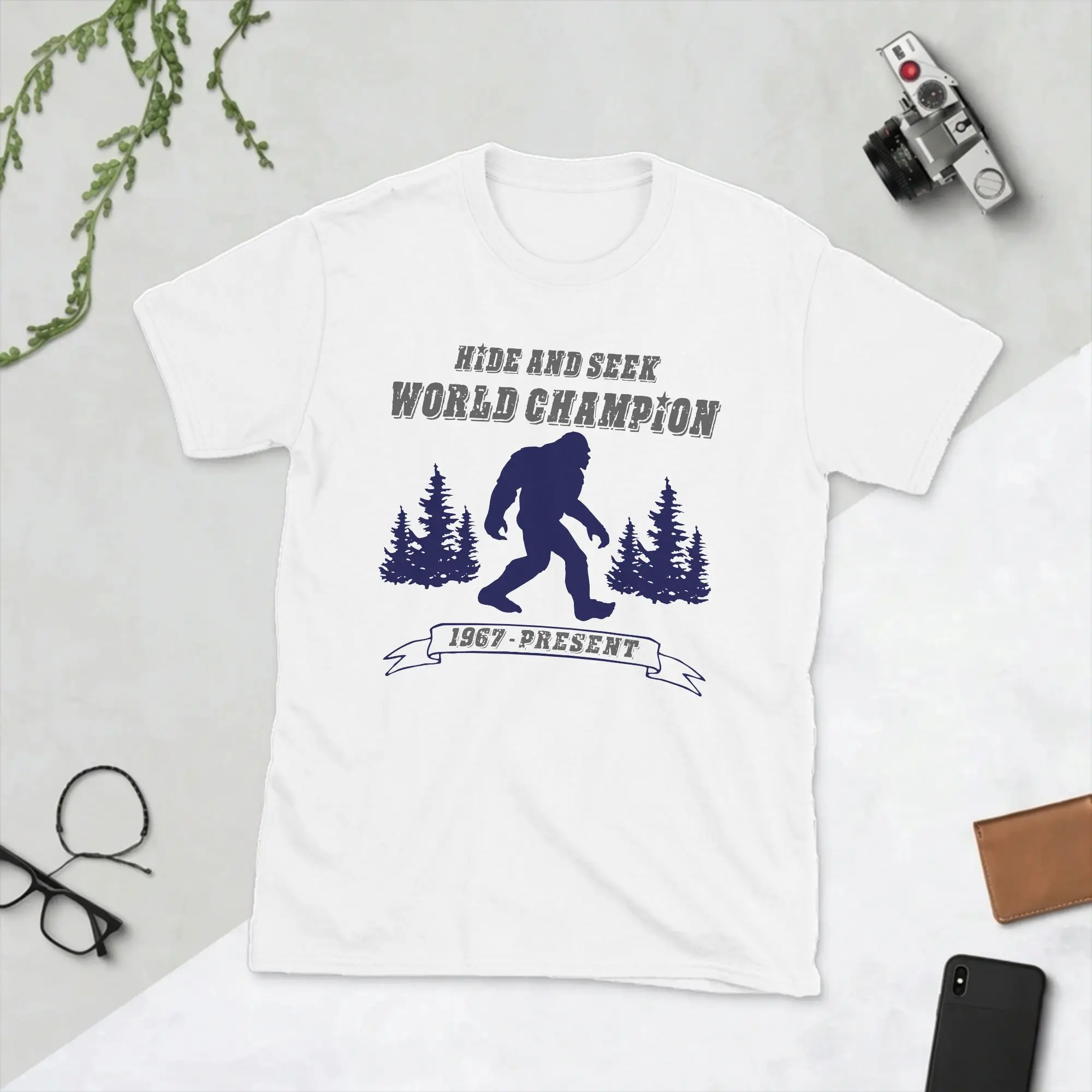Casual Gorilla Bigfoot Hide and Seek World Champion T-Shirt Men Crewneck Cotton T Shirt  Short Sleeve Tee Shirt Summer Clothes