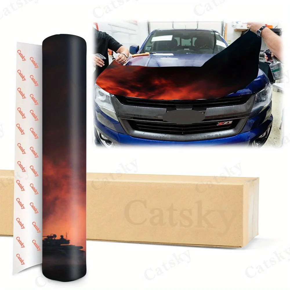 Céu de pôr do sol ardente com cores intensas Capô de carro - Adesivo autoadesivo, à prova d'água e resistente a arranhões, perfeito para a alfândega do veículo