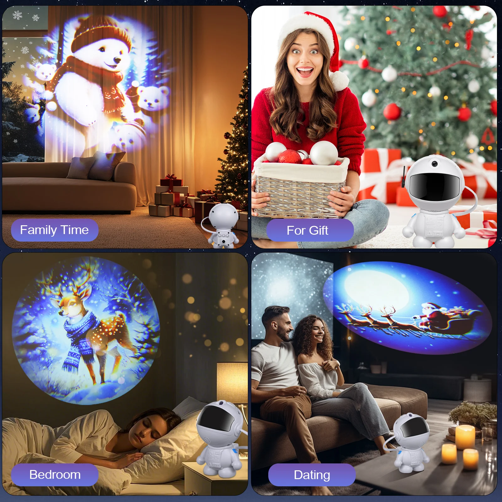 مجموعة رائد الفضاء مع 16 قطعة من مصباح بروجيكتور فيلم بنمط الرسوم المتحركة لعيد الميلاد