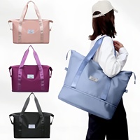 Double-layer expandable large-capacity luggage bag, new multi-functional foldable portable gym bag, sports travel bag-tan