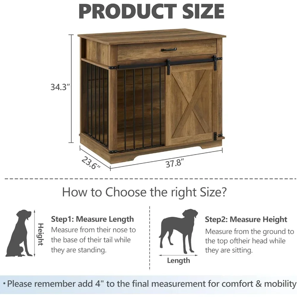 木製犬小屋家具,引き戸付き,屋内クレート家具,素朴なオーク材,収納引き出し,37.8インチ