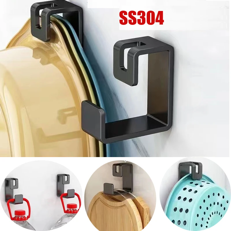 

SS304 Self-adhesive Wall Mounted Washbasin Hooks Punch-Free Storage Holders Rack Stainless Steel Save Space Bathroom Accessories