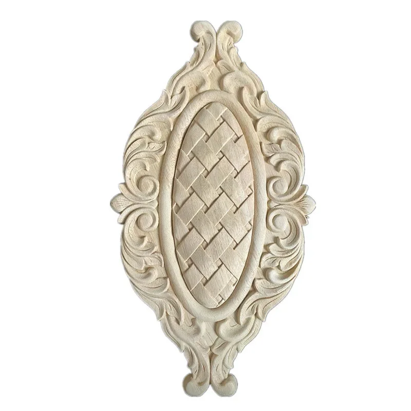 Unpainted Modern Leaves Flower Large Wooden Corner Cabinet Wood Applique Wood Decal Onlay Furniture Decoration Accessories