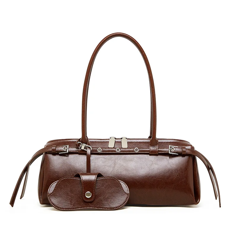 

Vintage Women Genuine Leather Motorcycle Shoulder Bag Trend Cool Belt Decoration Niche Design Handbag New Single Underarm Bags
