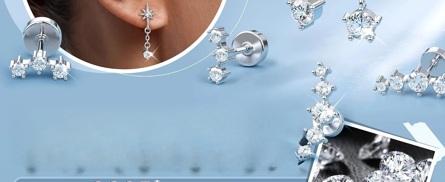 Bobisty Hypoallergene Silbernadel-Knorpelohrringe für Frauen 20G Flache Ohrstecker Tragus Helix Piercing Schmuck Geschenk – Detail 2