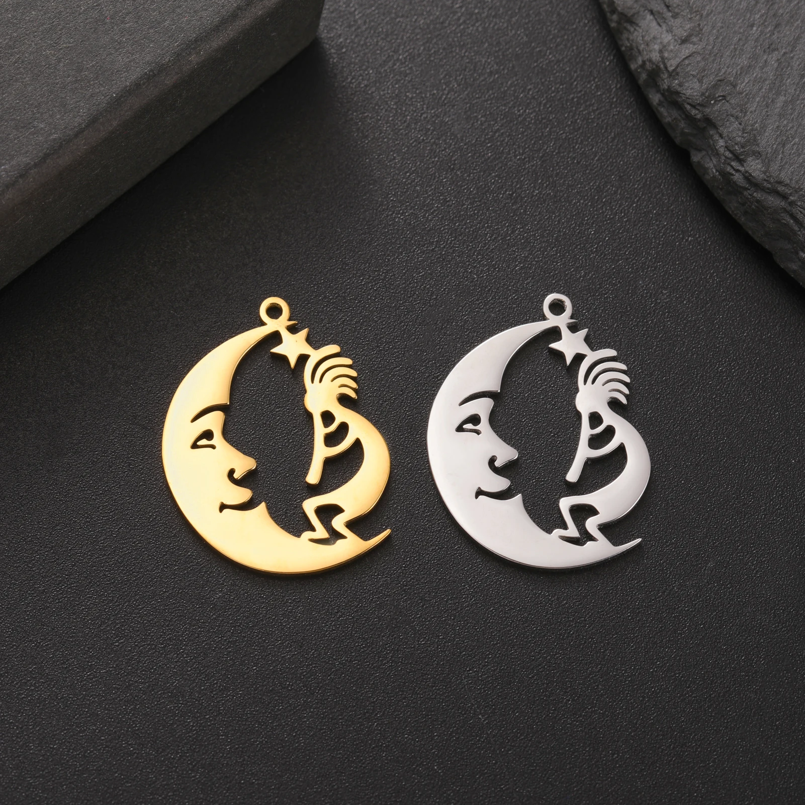 New Stainless Steel Crescent Moon Figure Charms Star Pendant For Necklace Earrings Keychain Making Accessories DIY Jewelry Gifts