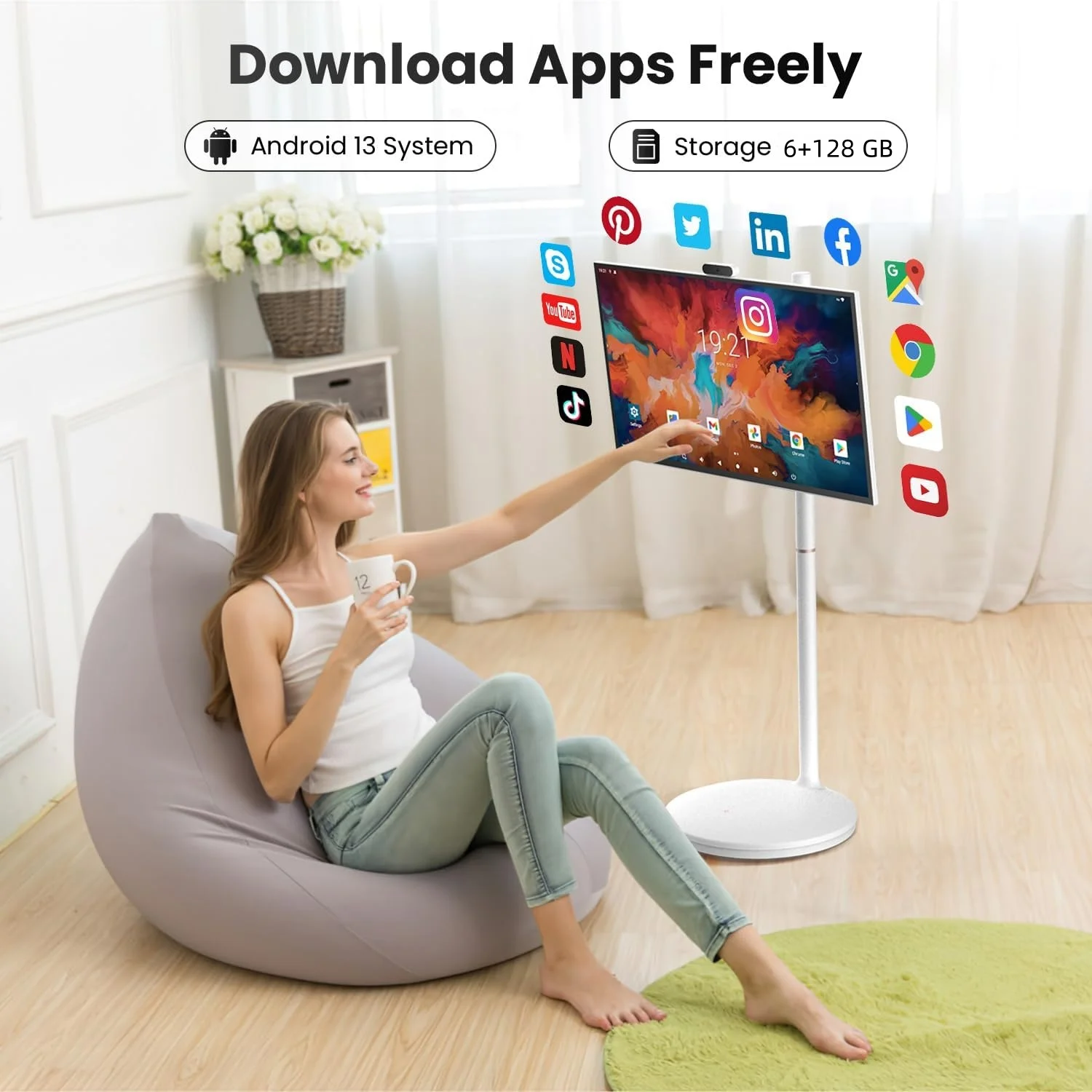 

Портативный телевизор 27/32 дюйма, Android, перезаряжаемая батарея, питание, HD-камера, вертикальный сенсорный экран, сенсорный тренажерный зал, игровая живая комната, умный телевизор