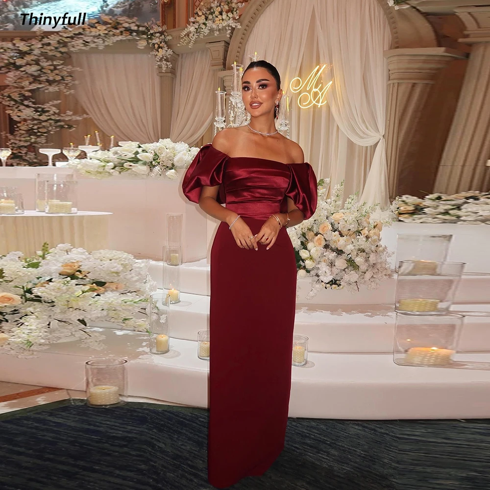 

Thinyfull Mermaid Off Shoulder Prom Dress Strapless Satin Arabic Evening Dresses Formal Occasion Gown Robe De Soirée Customized